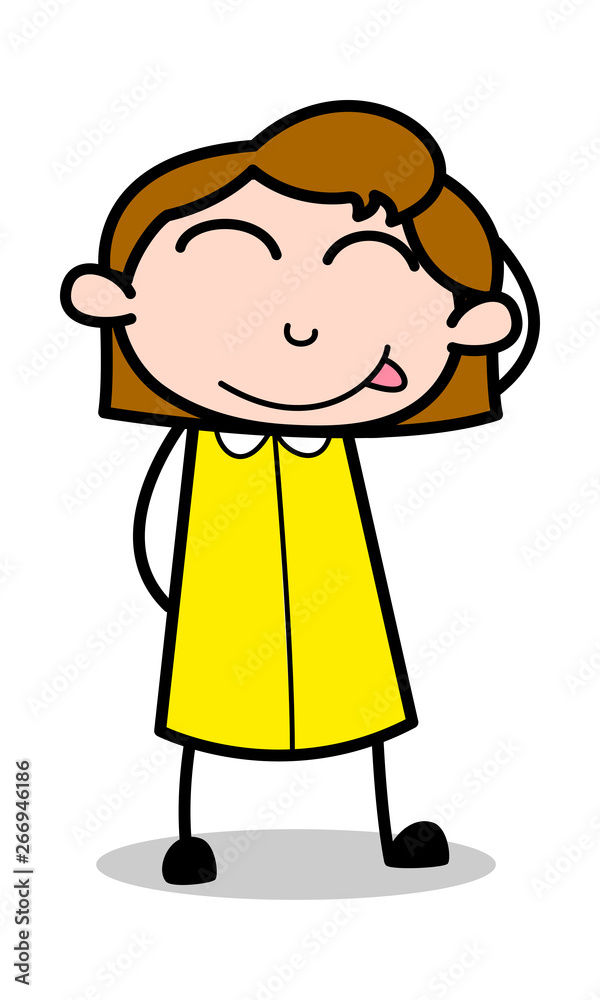 Naughty Shy - Retro Office Girl Employee Cartoon Vector Illustration Naughty Shy - Retro Office Girl Employee Cartoon Vector Illustration