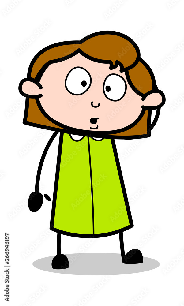 Shocked Expression - Retro Office Girl Employee Cartoon Vector Illustration﻿
