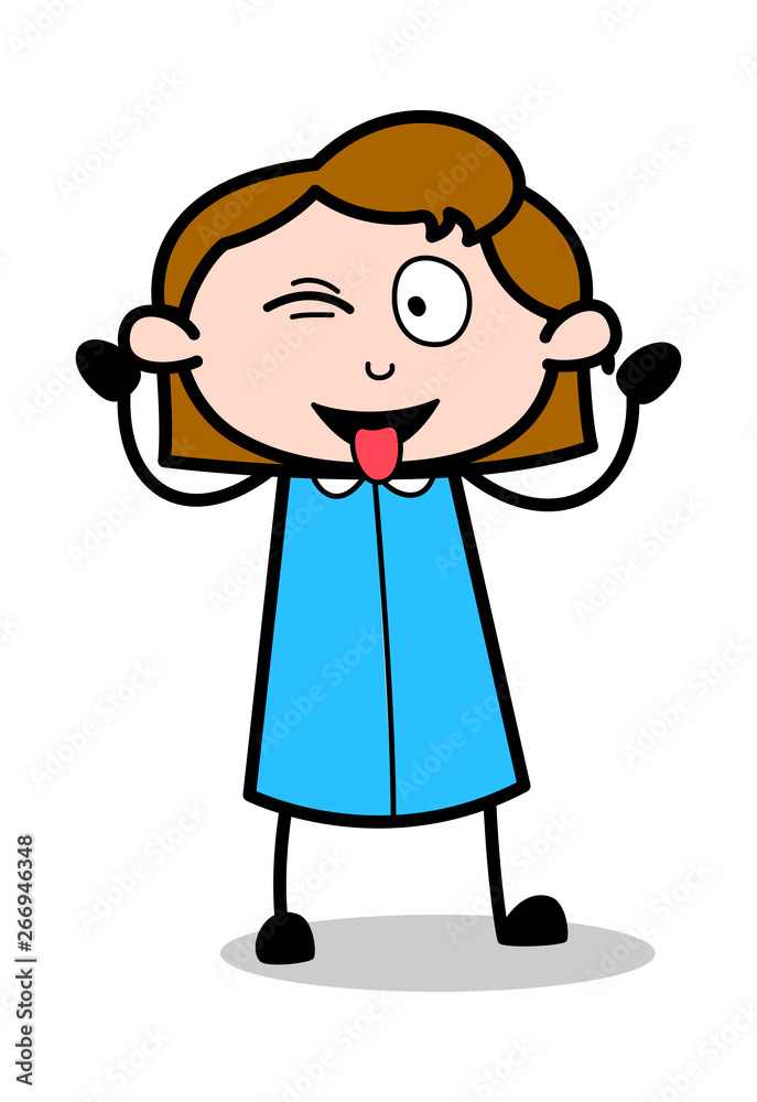 Naughty Teasing - Retro Office Girl Employee Cartoon Vector Illustration﻿