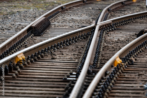 Multiple railway track switches , symbolic photo for decision, separation and leadership qualities. - Image