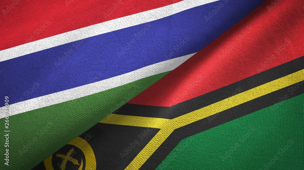 Fototapeta premium Gambia and Vanuatu two flags textile cloth, fabric texture