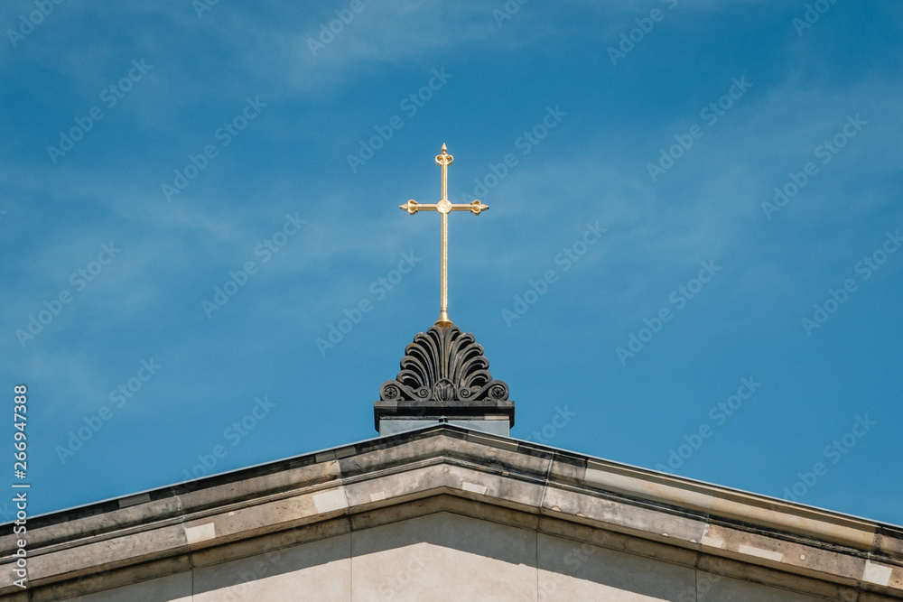 golden cross on church roof - religion symbol - christianity, golden cross on church roof - religion symbol - christianity,