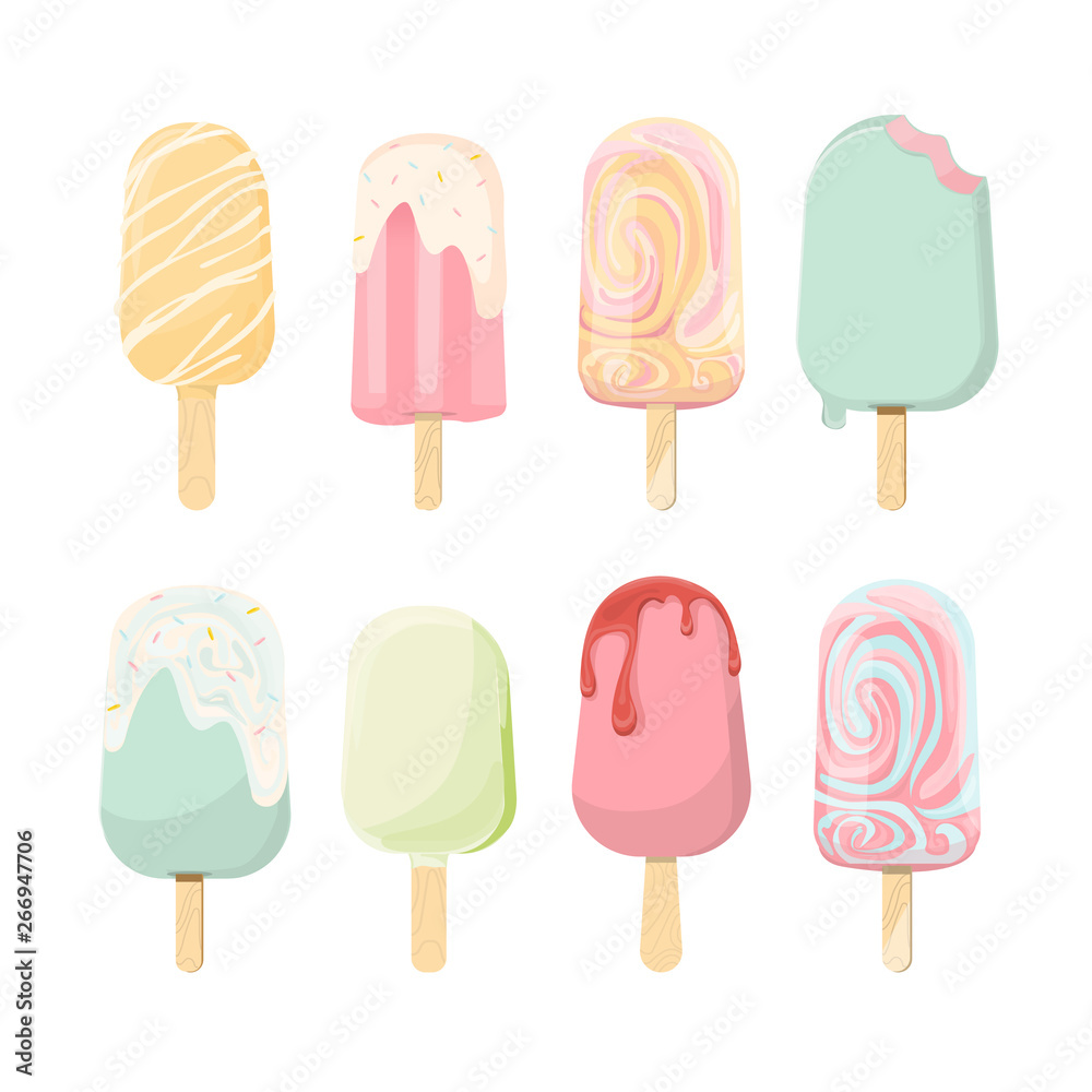 ice cream cone and bar. pastel and colorful icecream isolate on pink. vector illustration ice cream cone and bar. pastel and colorful icecream isolate on pink. vector illustration