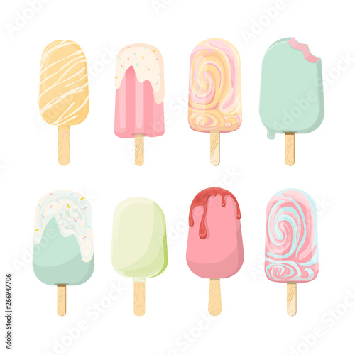 ice cream cone and bar. pastel and colorful icecream isolate on pink. vector illustration