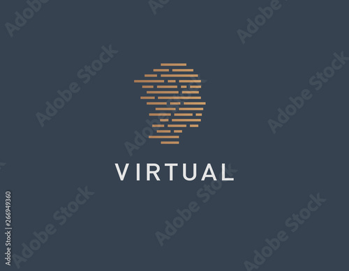 Creative linear logo line icon in the shape of a human head virtual reality