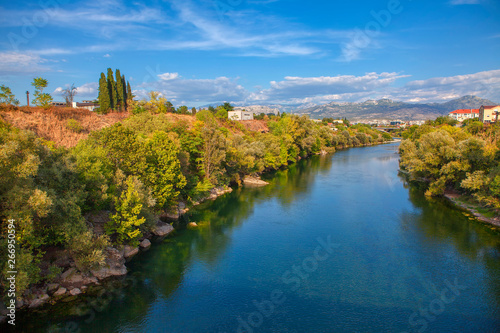 scenery with Moraca river in Podgorica city from Montenegro 