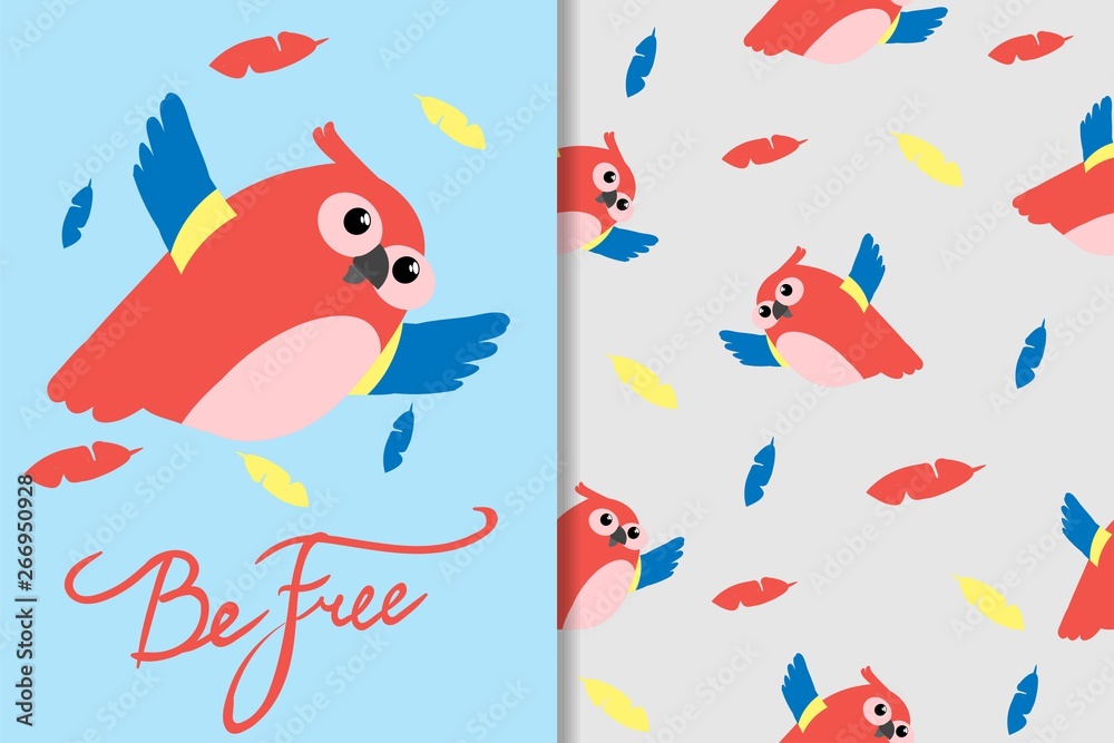 Obraz premium Cute Animal Hand Drawn Pattern Set bird