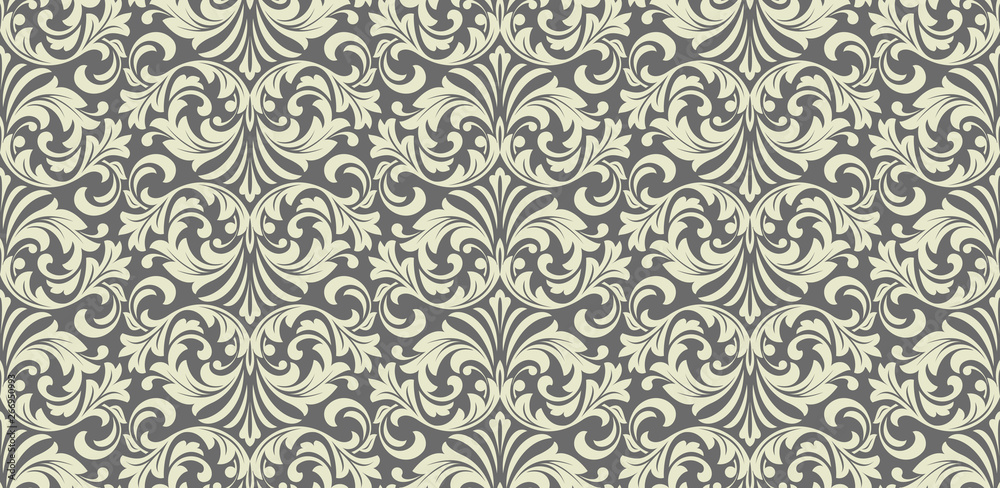 Floral pattern. Vintage wallpaper in the Baroque style. Seamless vector background. Grey ornament for fabric, wallpaper, packaging. Ornate Damask flower ornament