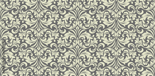 Floral pattern. Vintage wallpaper in the Baroque style. Seamless vector background. Grey ornament for fabric, wallpaper, packaging. Ornate Damask flower ornament