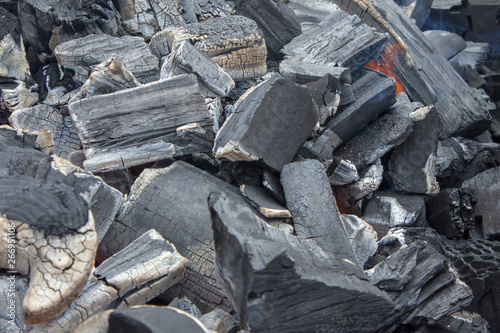 Smoldering woody coal