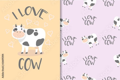 Cute Animal Hand Drawn Pattern Set cow