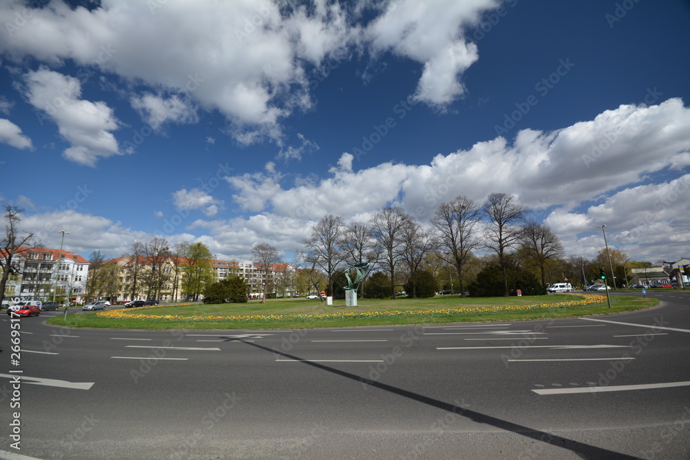 Fototapeta premium Impressions from the Falkensee Square (Falkenseer Platz) in Berlin Spandau on April 6, 2017, Germany
