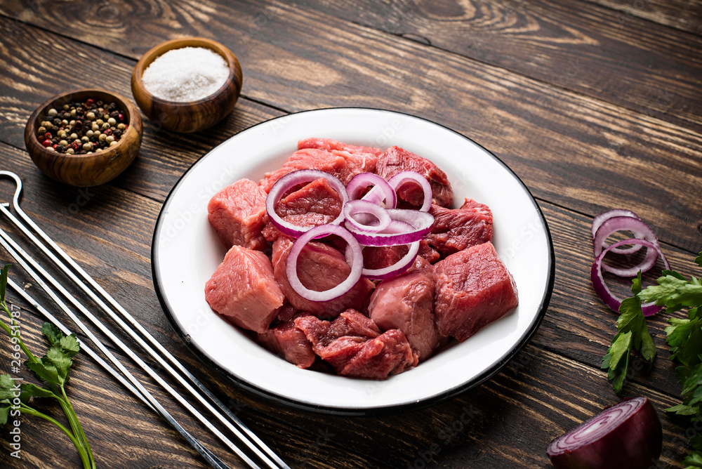 Ingredients for cooking shish kebab or shashlik Ingredients for cooking shish kebab or shashlik