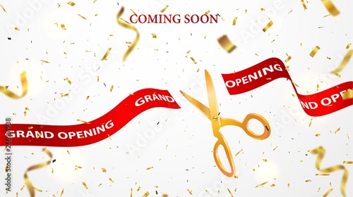 Grand opening celebrations background with gold confetti