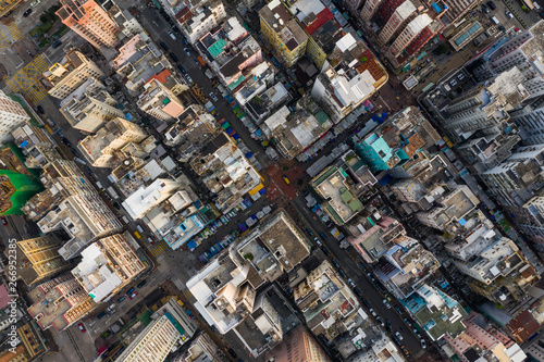 Aerial view of Hong Kong urban downtown city