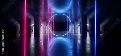 Circle Glow Sci Fi Neon Modern Futuristic VIbrant Glow Purple Blue Laser Show Stage Track Path Entrance Gate Underground Garage Hall Tunnel Corridor Glossy Dark Club Spaceship 3D Rendering