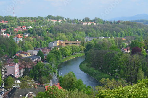 Cieszyn i Olza z lotu ptaka/Aerial view of Cieszyn town and Olza river, Silesia, Poland 
