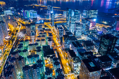 Top view of city of Hong Kong at night