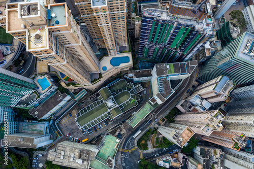  Top view of Hong Kong downtown city
