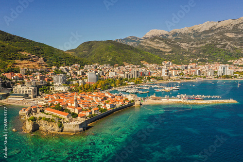Fototapeta Naklejka Na Ścianę i Meble -  Aerial cityscape of Budva, Montenegro, Europe