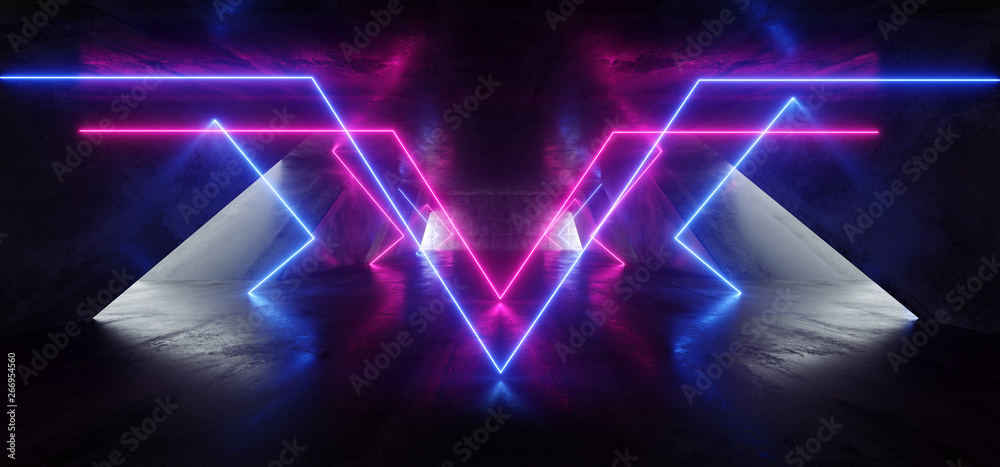 Triangle Futuristic Neon Sci Fi Background Glowing Lasers Blue Purple Vibrant Virtual On Reflective Grunge Concrete Hall Underground Tunnel Corridor Shapes Shine Fluorescent 3D Rendering Triangle Futuristic Neon Sci Fi Background Glowing Lasers Blue Purple Vibrant Virtual On Reflective Grunge Concrete Hall Underground Tunnel Corridor Shapes Shine Fluorescent 3D Rendering