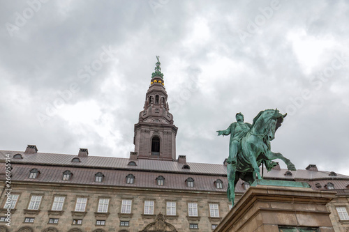 Frederik VII statue in front of the Christiansborg Palace in Copenhagen, Denmark.
