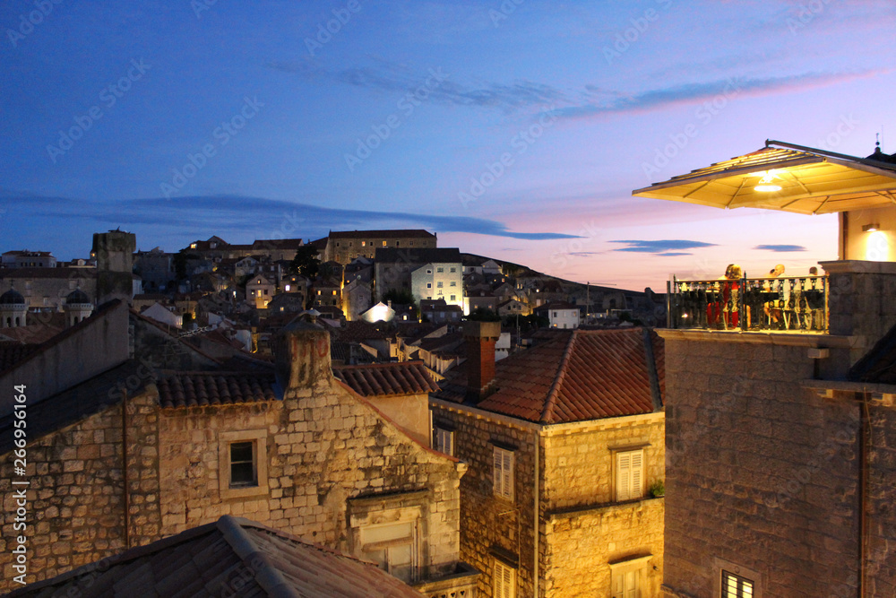 Overview of the historic oldtown of Dubrovnik at sunset