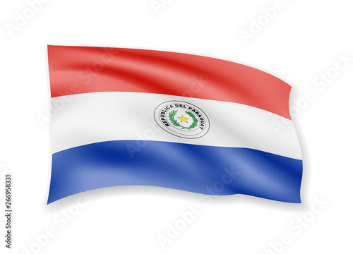 Waving Paraguay flag on white. Flag in the wind.