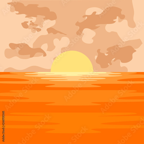 Isolated beautiful seascape with sunset illustration - Vector