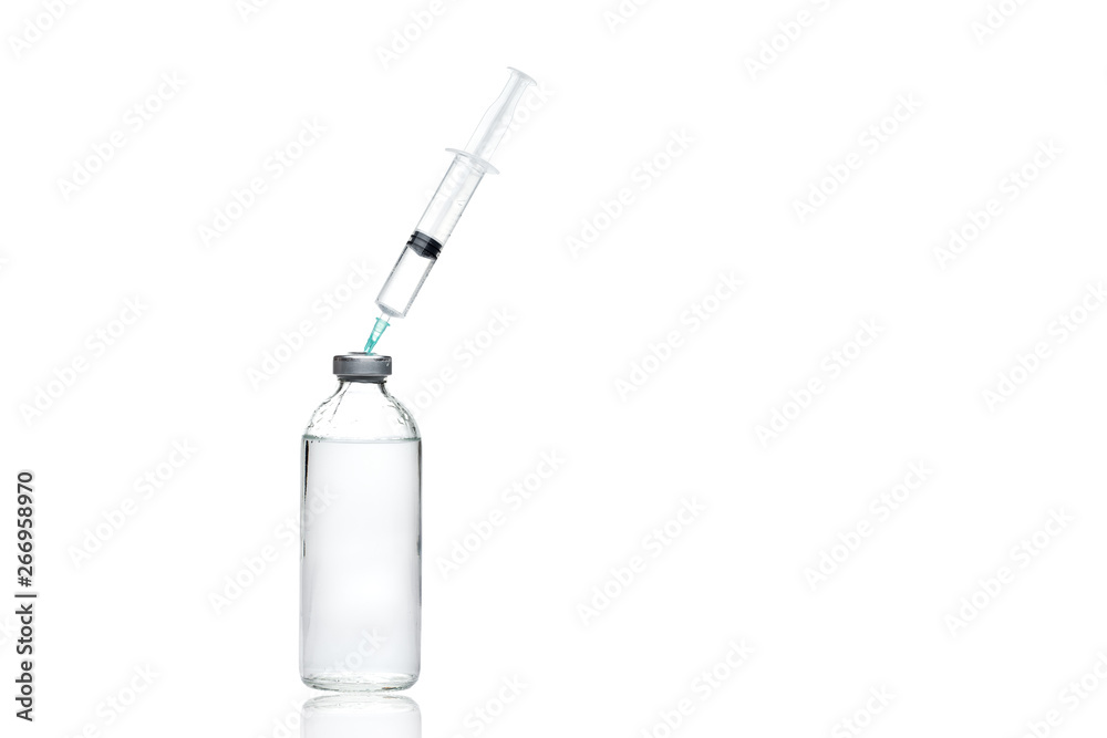 banner on the medical theme of vaccination with a syringe in a glass bottle with immunologic medicine.