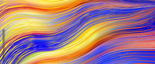 Colorful gold flow brush stroke. Hair curved line.