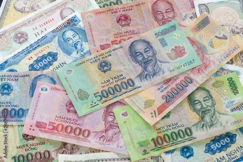 Close up image of Vietnamese dong, Vietnamese money bill, currency of Vietnam - finance background.