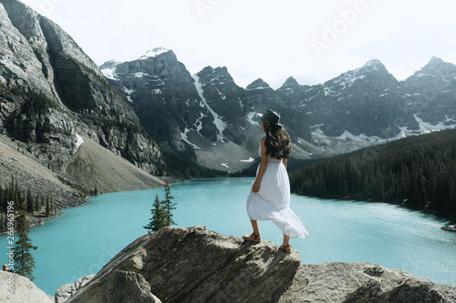 young woman in the mountains