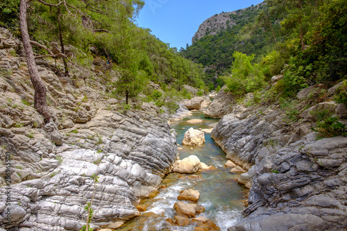 Landscape of Goynuk canyon, Turkey, urquoise water and mountains in the background photo