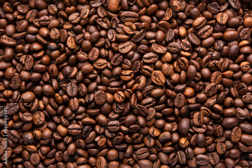 Fototapeta premium coffee beans top view, background, texture