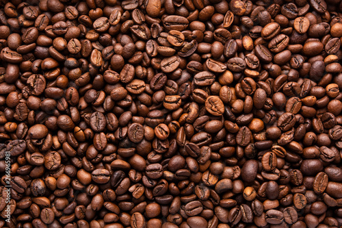 coffee beans top view, background, texture