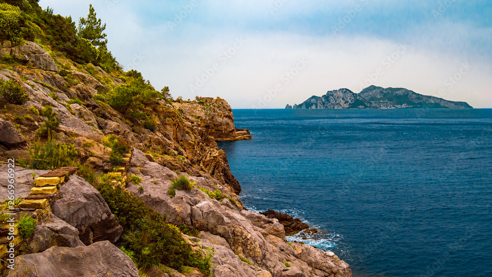 Mediterranean coast Italy facing up Capri island