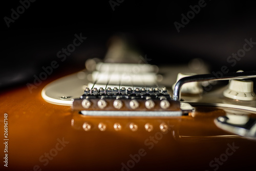 Vászonkép 6 string electric guitar body with white pickguard, tremolo and bridge