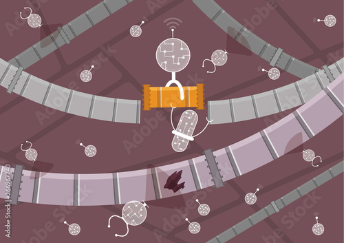 Future of medicine. Nanobots in action. Nanorobots are detecting problems and repairing blood vessels, blue vessels, muscles or other tissues. Small bots are scanning and restoring damaged tubes 