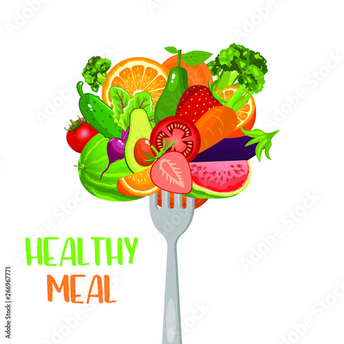 Healthy vegetables on fork vector design illustration isolated on white background