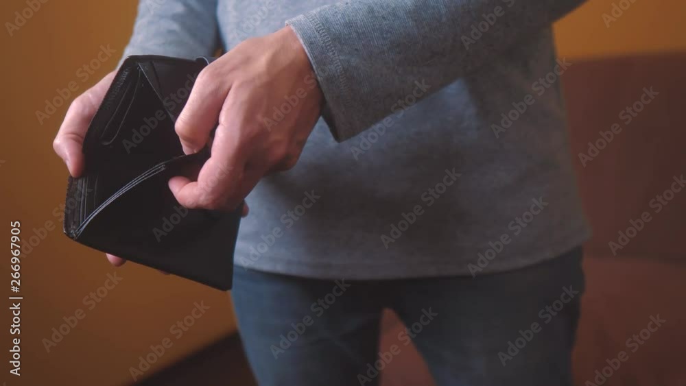 man bankrupt arrears showing empty wallet with no money. poverty ...