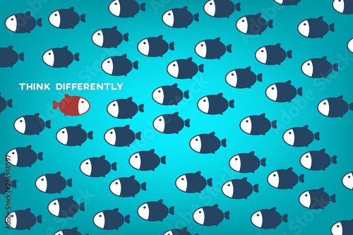 Think differently - Being different, standing out from the crowd -The graphic of fish also represents the concept of individuality , confidence, uniqueness, innovation, creativity.