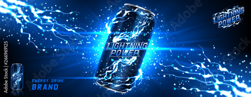 Energy drink can template. Vector illustration with energy drink can isolated on transparent background. Realistic 3d illustration.