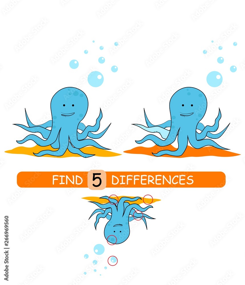 Find differences between pictures. Vector cartoon educational game ...