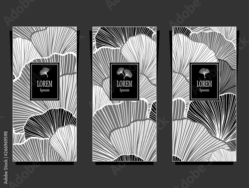 Set Template for package or flyer from Luxury background with  leaves  in silver black white for cosmetic or perfume or for package of tea or label or for advertising different things or for brand boo