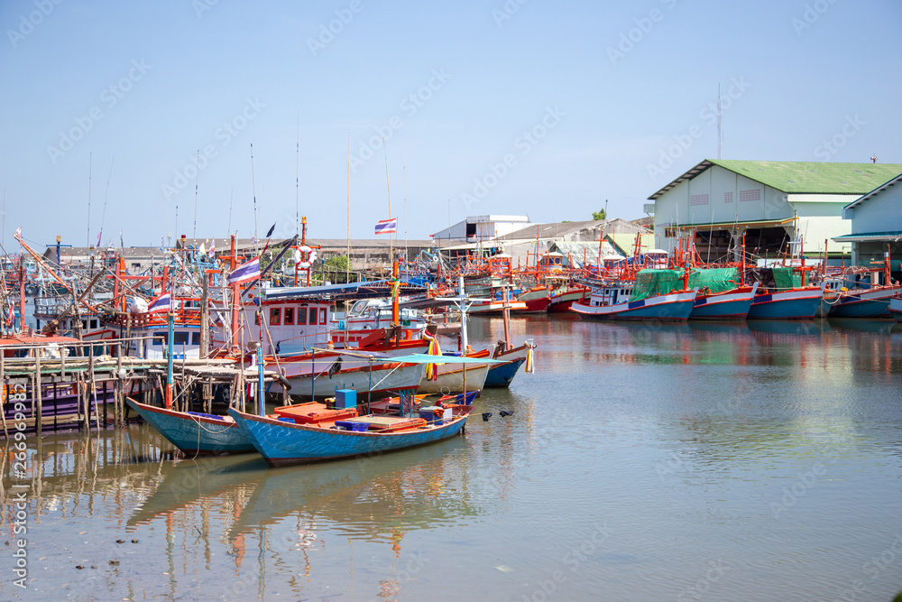 beautiful landscape fisherman ships at dock in Thailand
