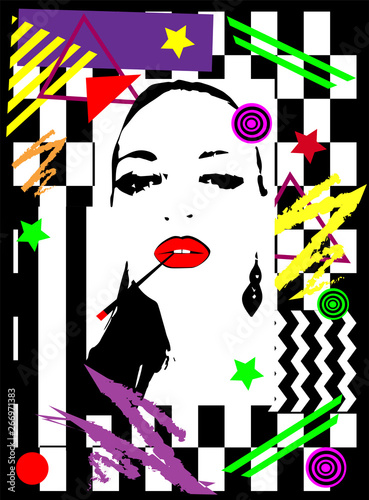 Girl with a cigarette, funky sexy female smoking, pop art poster background vector