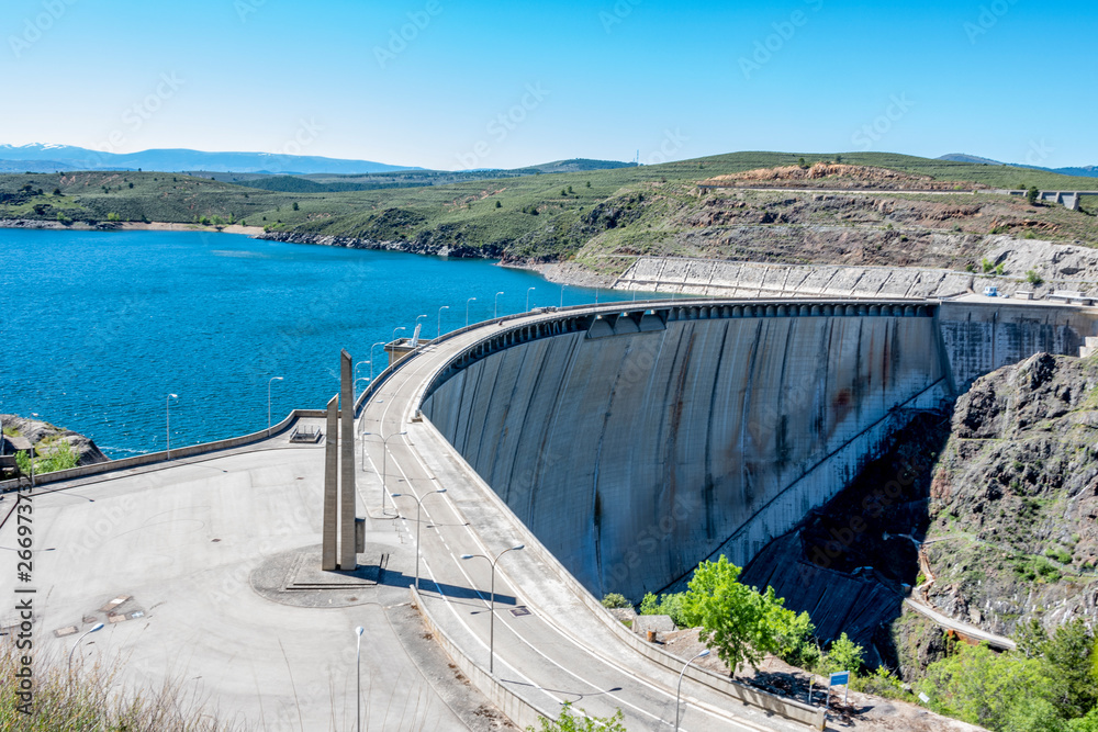 Panoramic view of the Atazar dam. madrid Spain.