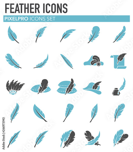 Feather icons set on white background for graphic and web design. Simple vector sign. Internet concept symbol for website button or mobile app.