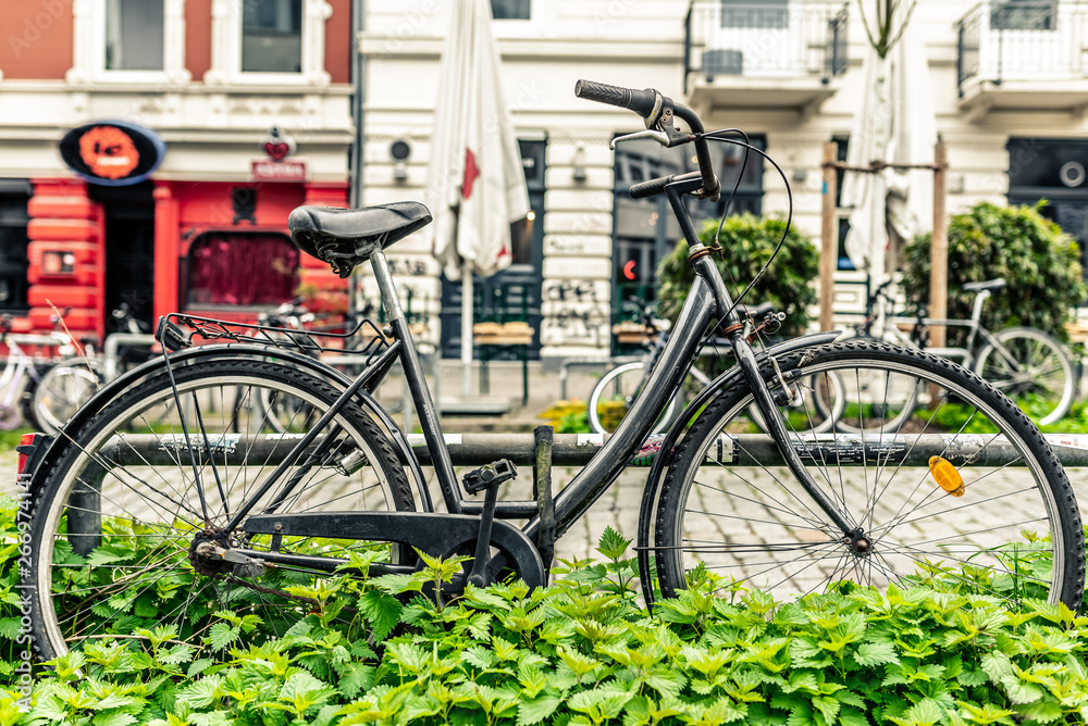 A parked vintage bicycle in the Schanzenviertel Neighborhood in Hamburg, Germany